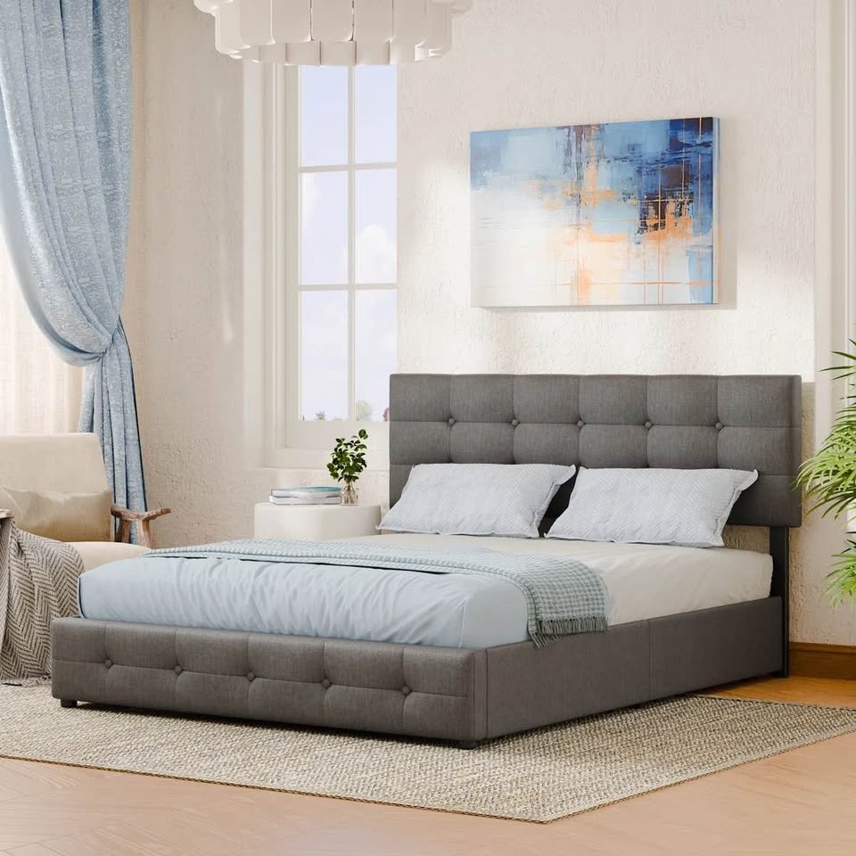 Grey Fabric Tufted Bed w/ 4 Storage Drawers - BRAND NEW - photo 2