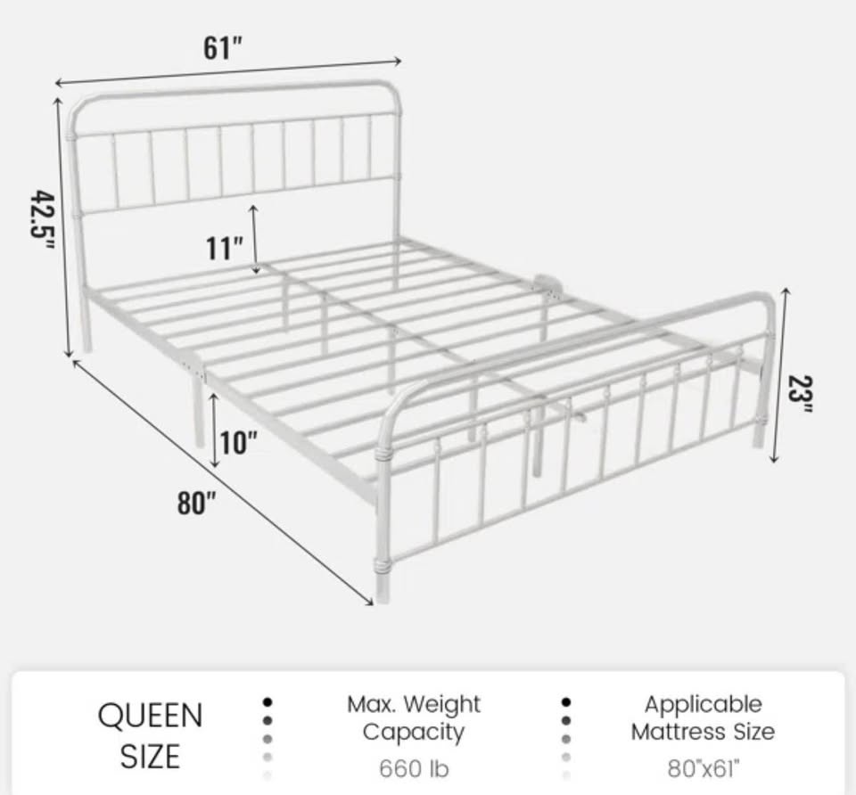Queen White Farmhouse Metal Platform Bed - BRAND NEW - photo 3