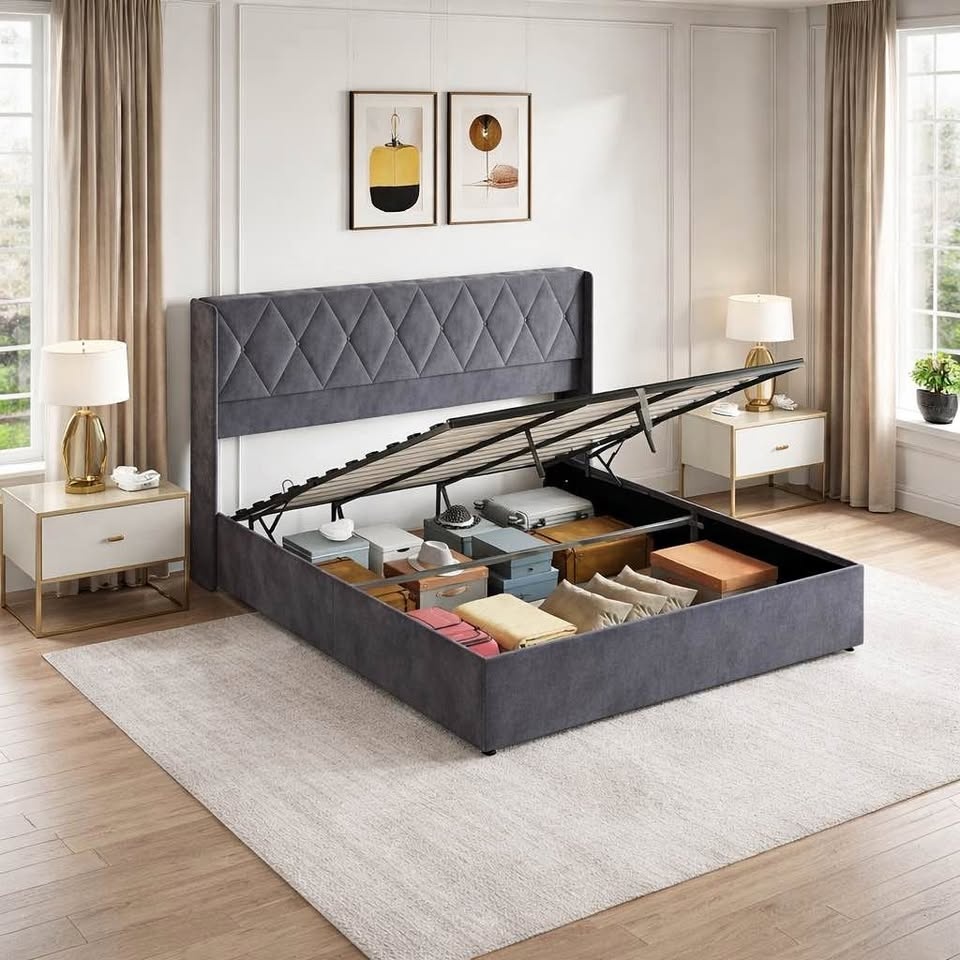 King Upholstered Hydraulic Storage Bed - BRAND NEW