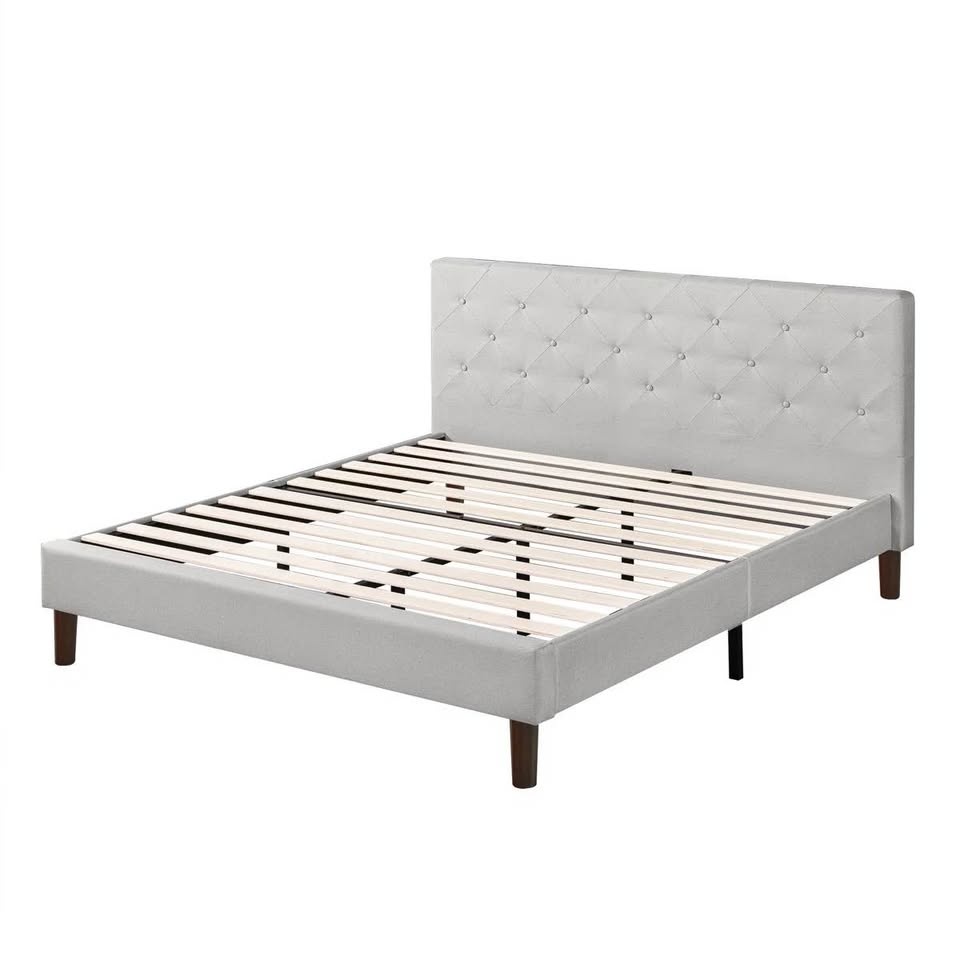 King Grey Fabric Upholstered Platform Bed - BRAND NEW - photo 3
