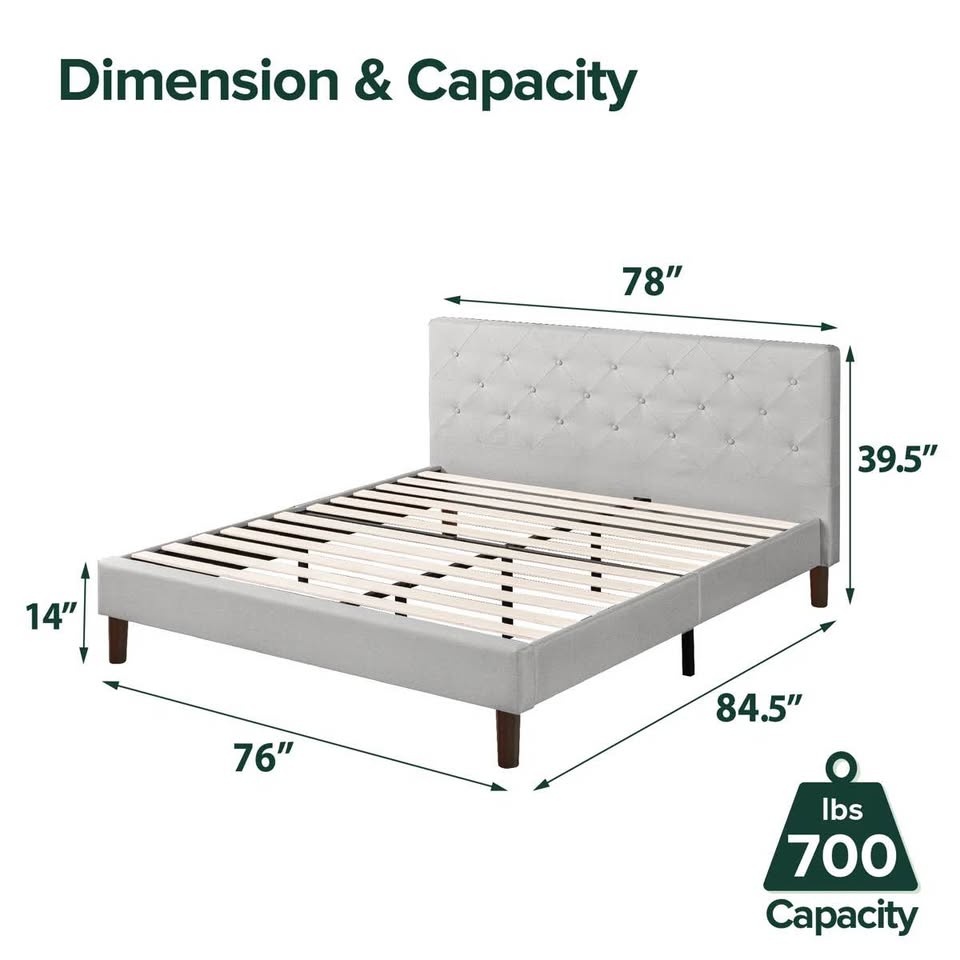 King Grey Fabric Upholstered Platform Bed - BRAND NEW - photo 5