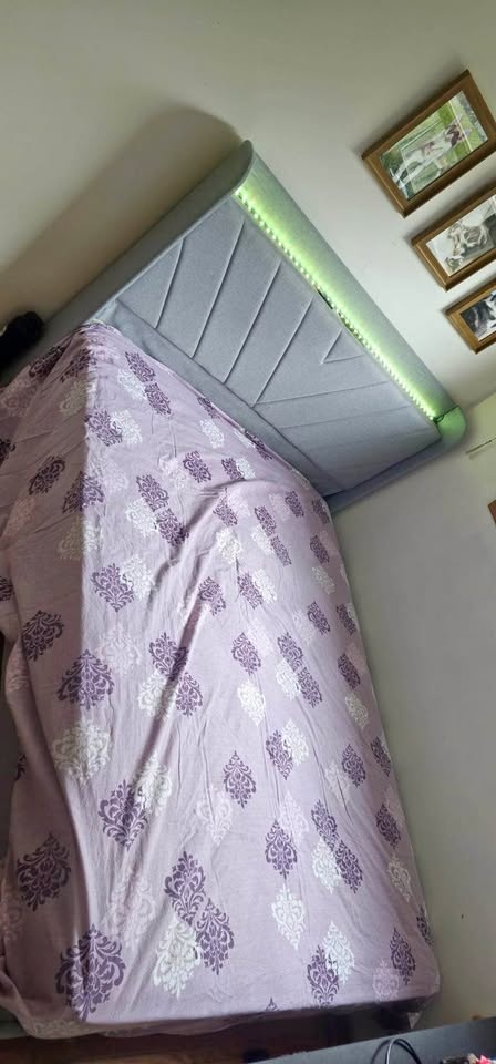 Heather Grey Queen Bed Frame + Queen Mattress (Used Only 4 Month