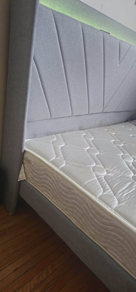 Heather Grey Queen Bed Frame + Queen Mattress (Used Only 4 Month - photo 2