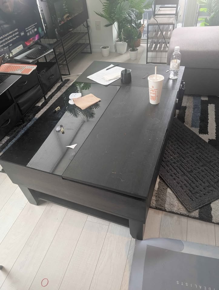 Solid Wood 2-Section LIFT-TOP Coffee Table - Black - photo 3