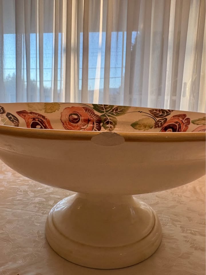 Antica Fornacia Italian Ceramic Rose Floral Pedestal Bowl - photo 4