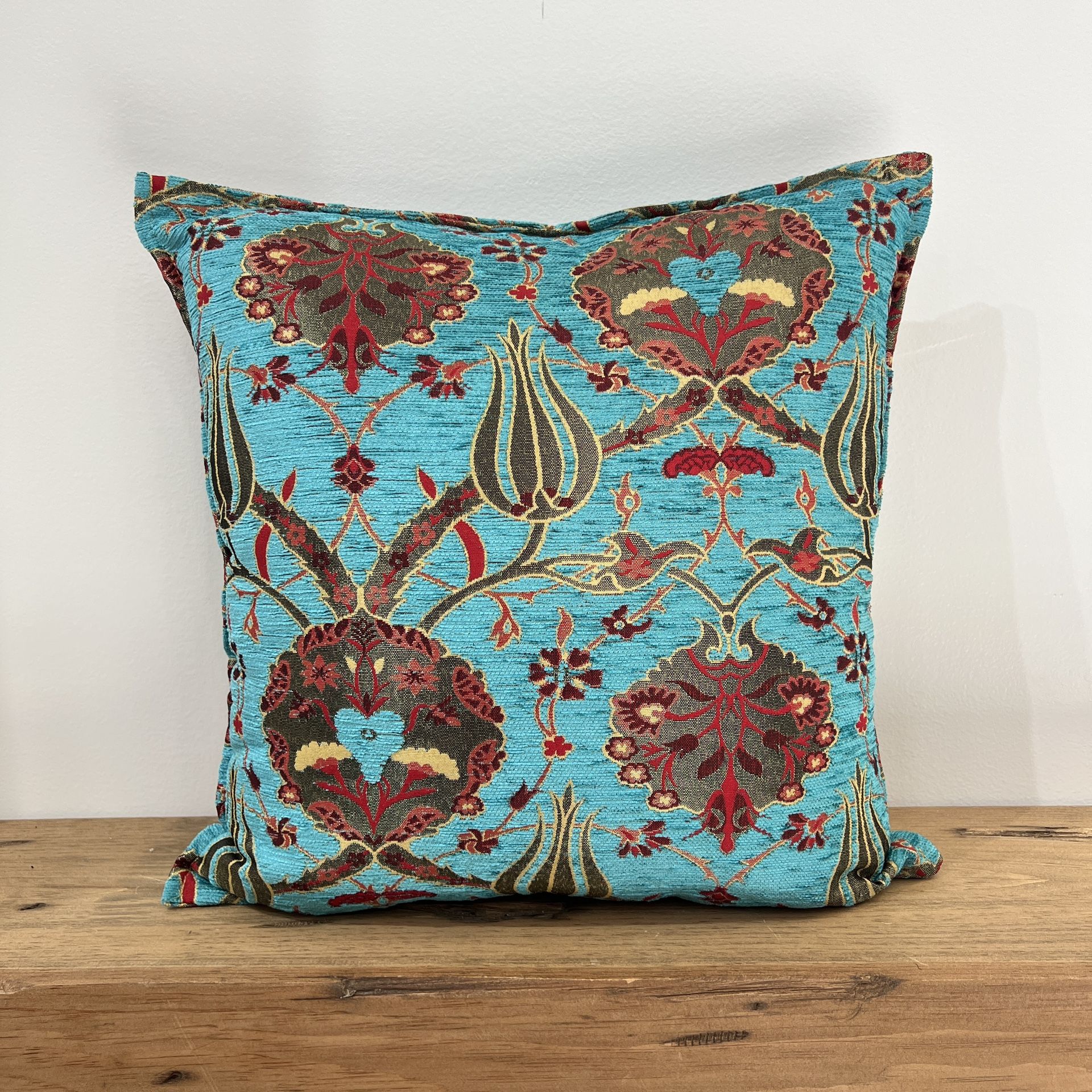 Kilim Pillow Cover Turquoise Tulip Patterns
