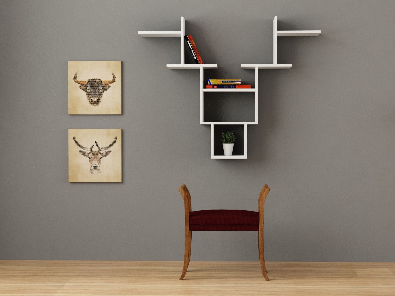 Deer Shape BookShelf / Wall Shelf White Brand New