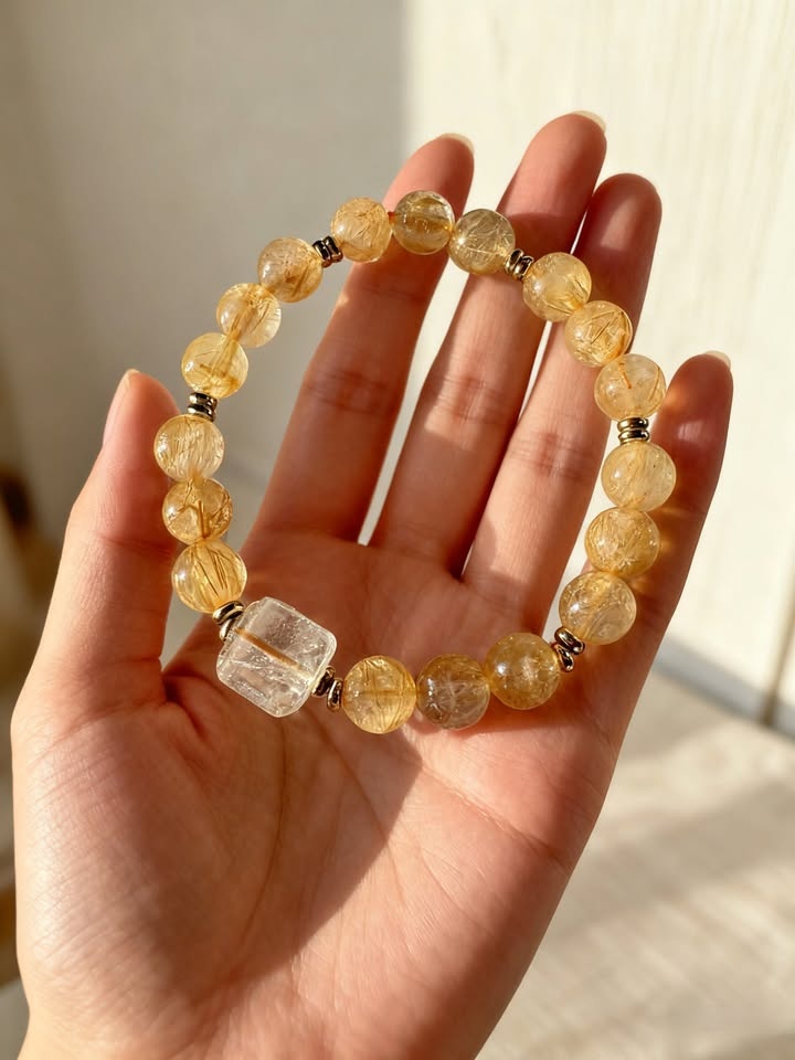 Natural Golden Rutilated Quartz Bracelet