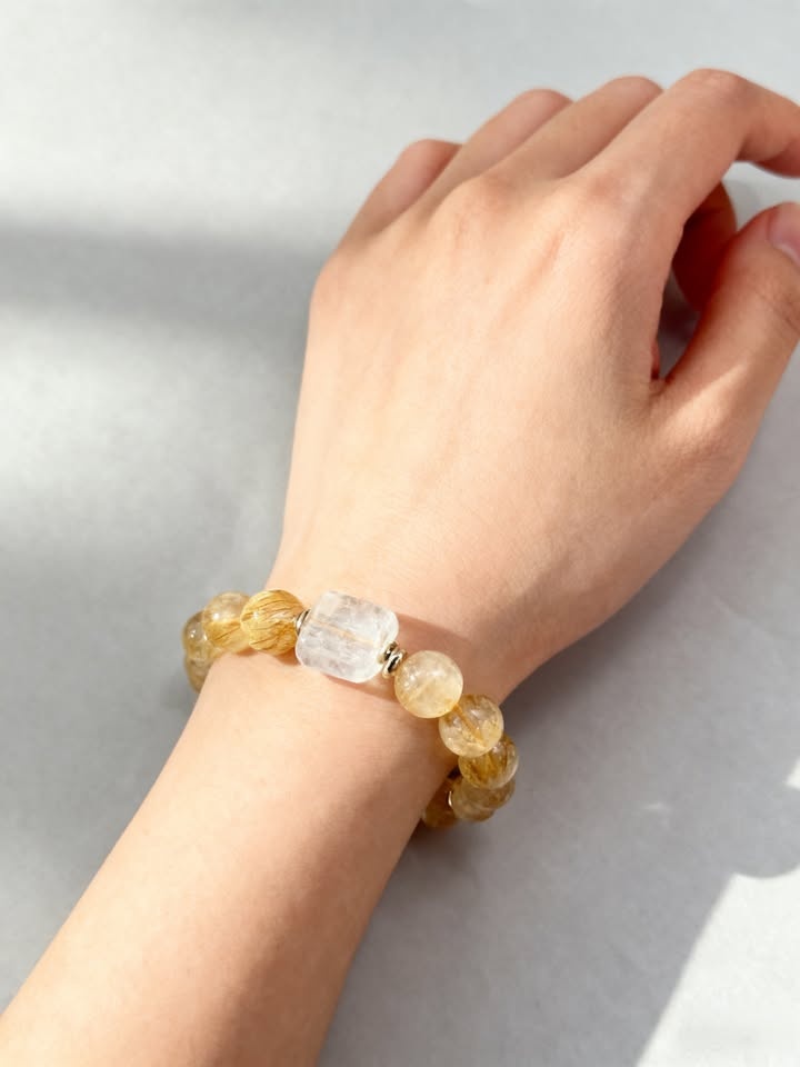 Natural Golden Rutilated Quartz Bracelet - photo 2
