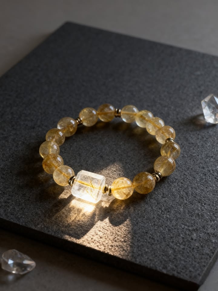 Natural Golden Rutilated Quartz Bracelet - photo 3