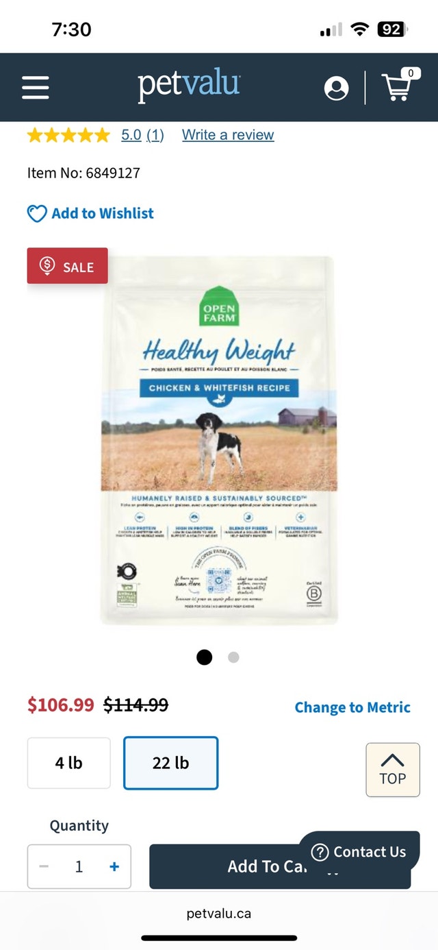 Open Farm Healthy Weight Dog Food 22 lb Bag