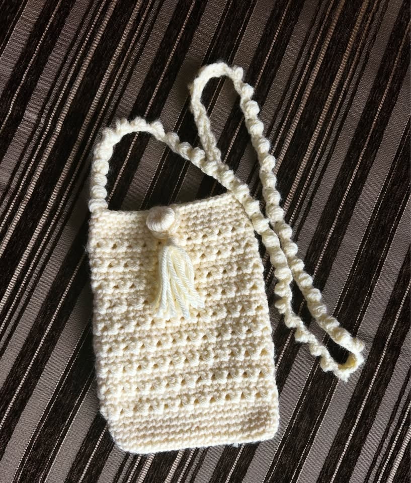 Handmade Crocheted Mini Bag Light Yellow w/ Tassel Strap