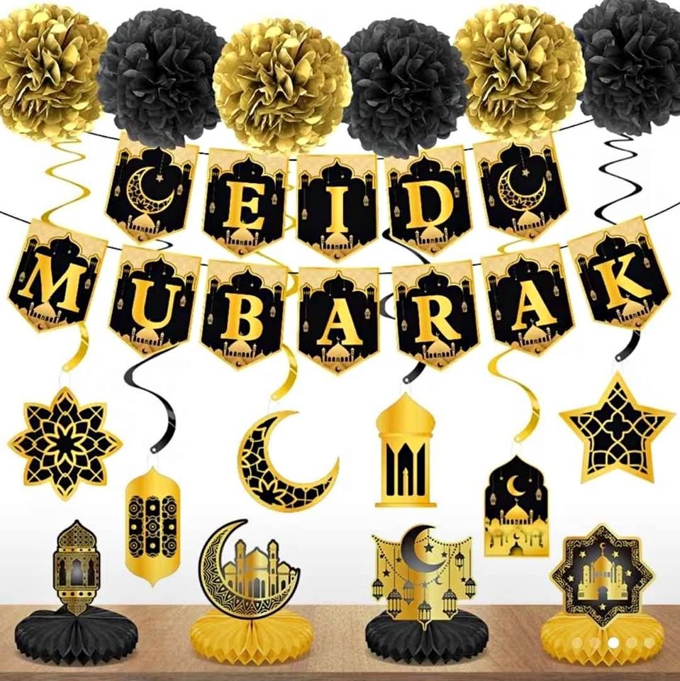 Eid Mubarak Celebration Decor Set – Black & Gold Party Pack