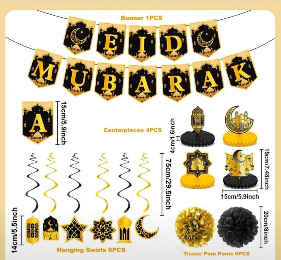 Eid Mubarak Celebration Decor Set – Black & Gold Party Pack - photo 3