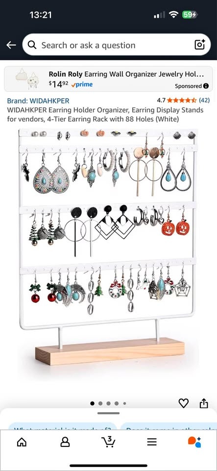 Earring organizer hanger
