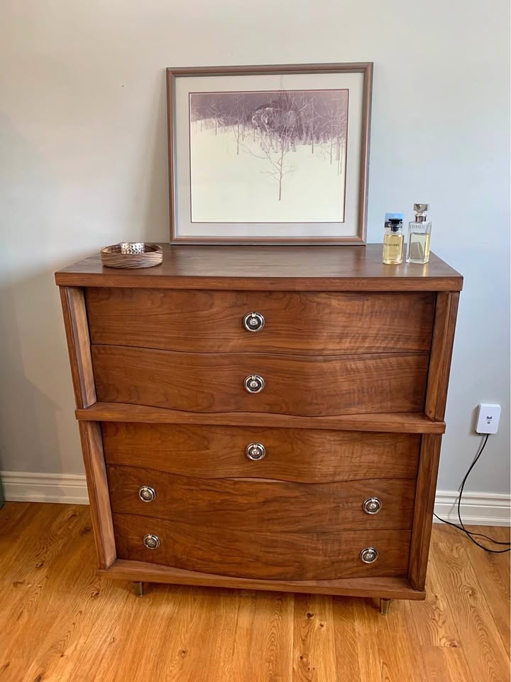 MCM walnut tall boy dresser by Princeville furniture.