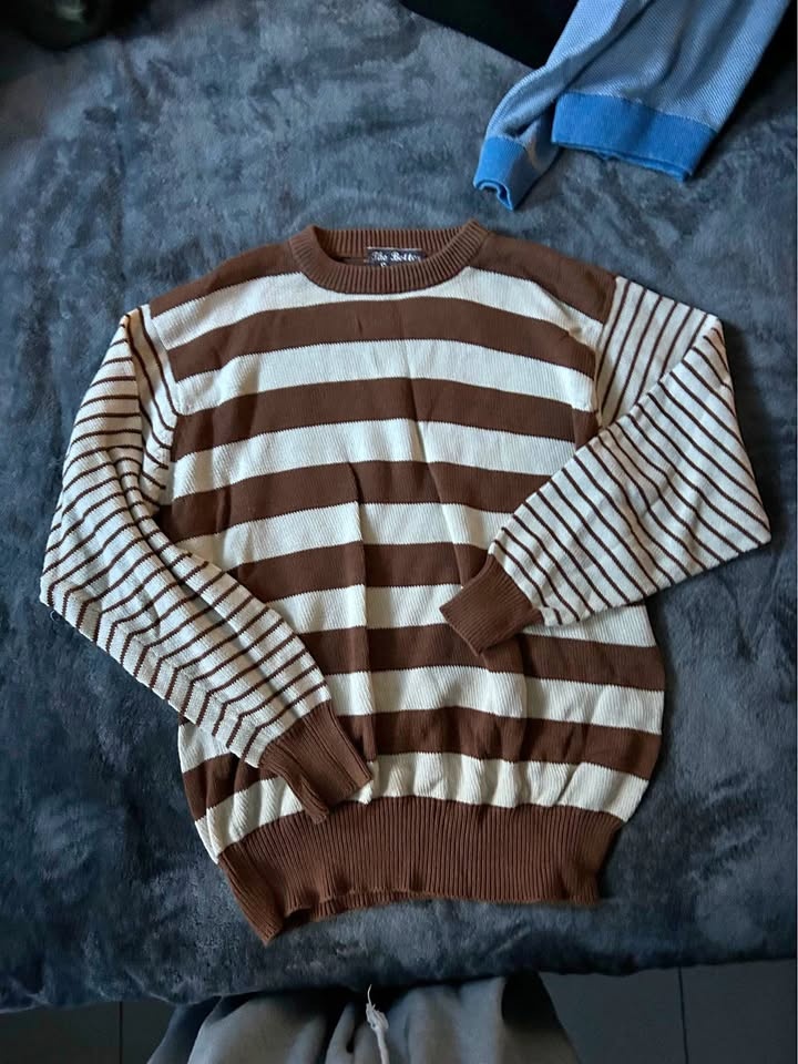 Brown & White Striped Knitted Sweater