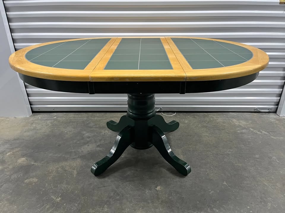 Green Tile Topped Extending Dining Table