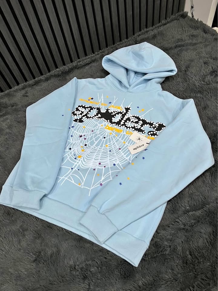 Sp5der Light Blue Spider Web Hoodie M