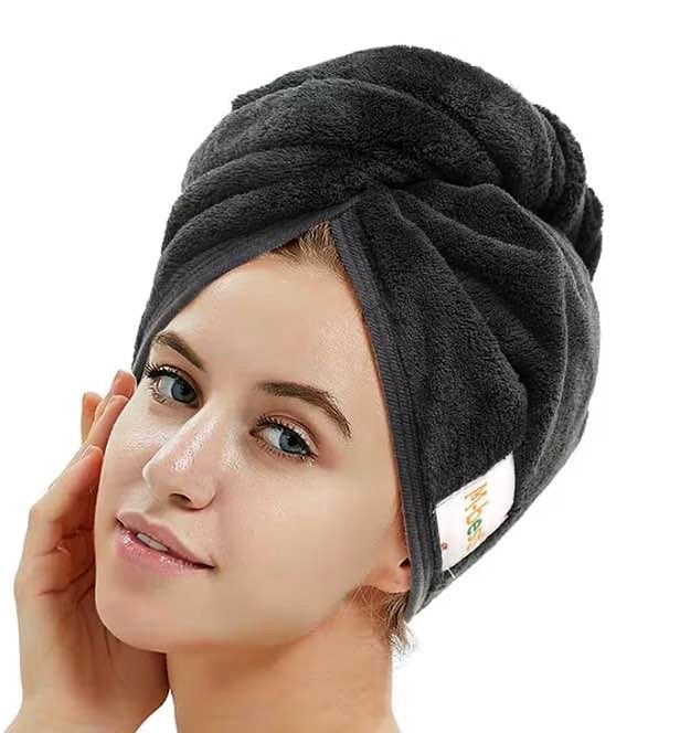 Black Microfiber Hair Towel Wrap