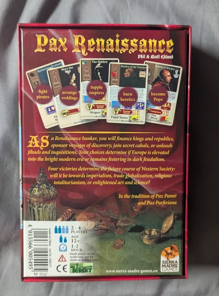 Pax Renaissance 1st Edition Board Game Sierra Madre Games - photo 4