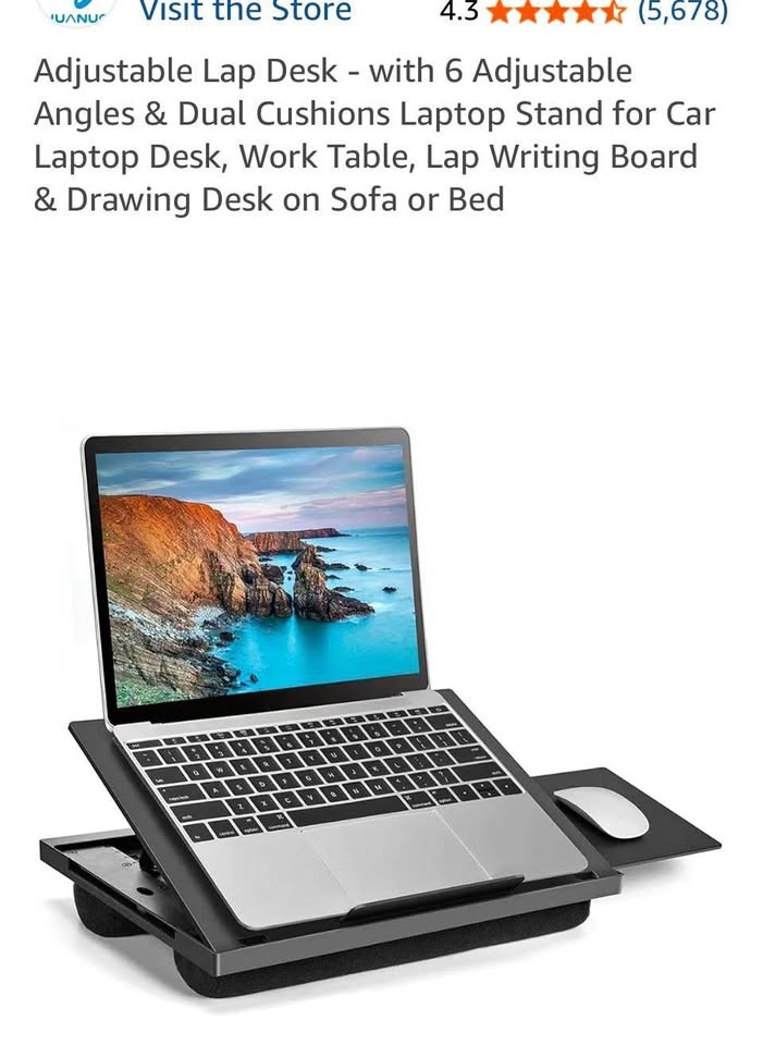 Adjustable Lap Desk Laptop Stand w/ 6 Angles Cushions Mouse Tray