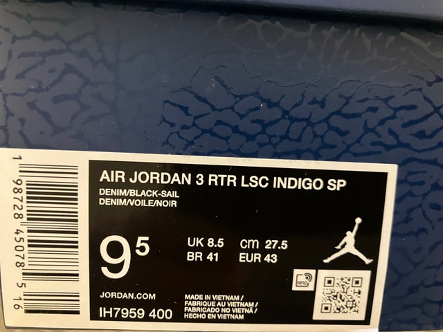 Jordan x Nike Retro 3 Indigo/ Denim Size 9.5 Men - photo 3