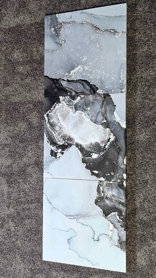 Cool abstract art 3 piece canvas set black white gray
