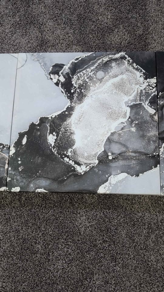Cool abstract art 3 piece canvas set black white gray - photo 3
