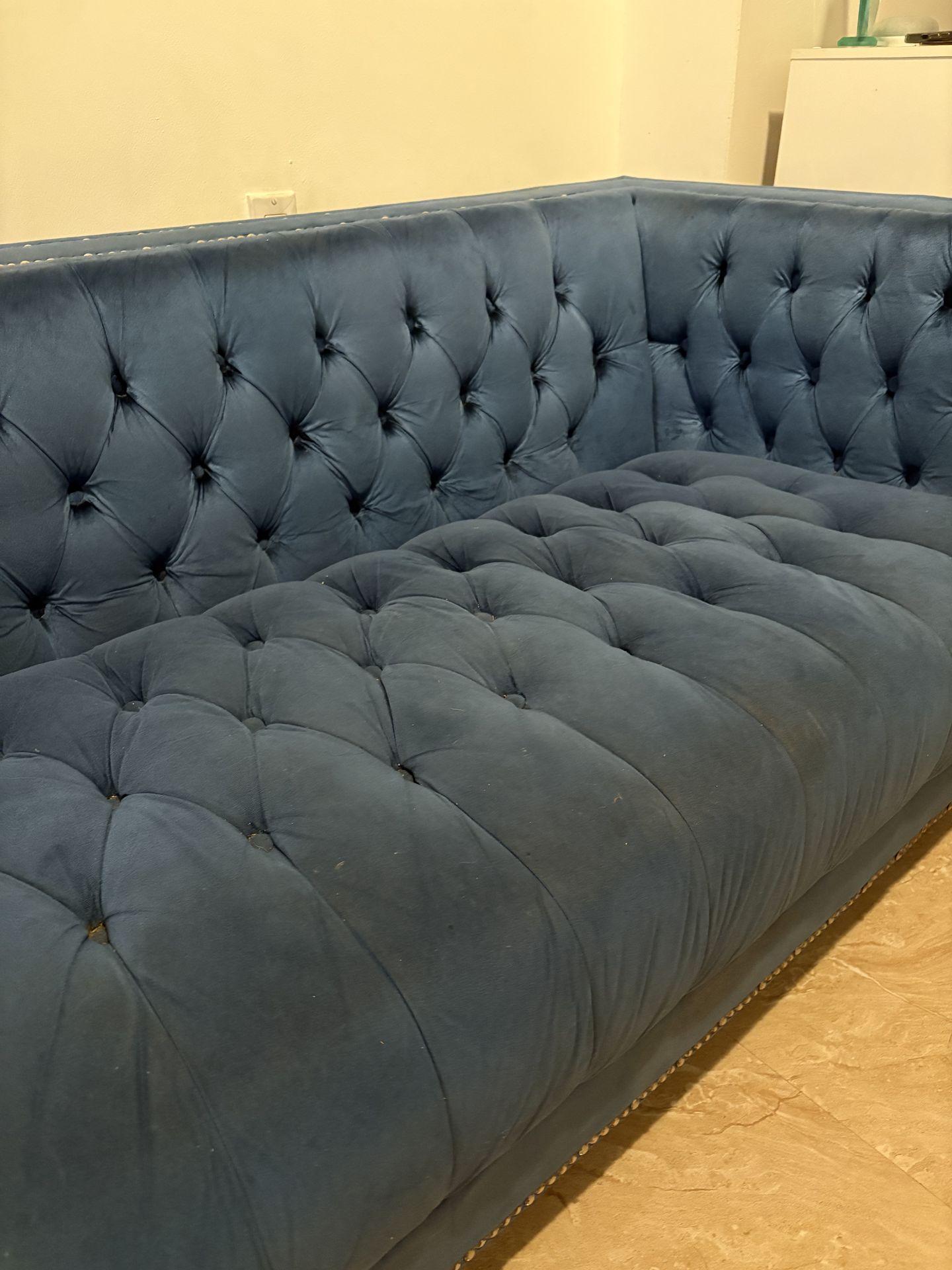 Blue Velvet Tufted Couch