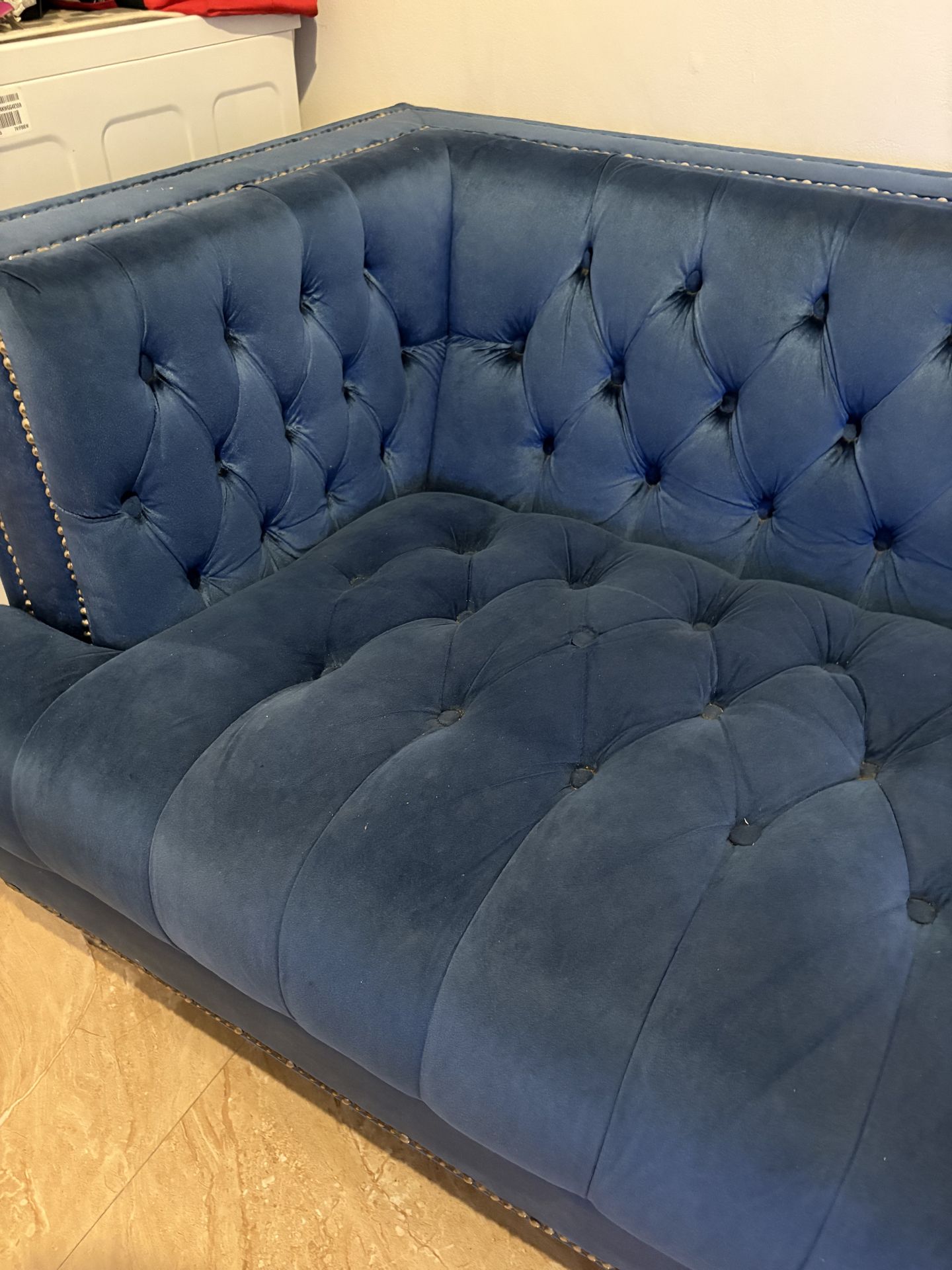 Blue Velvet Tufted Couch - photo 3