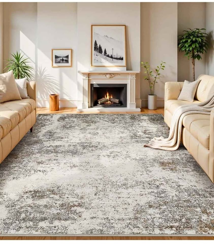 8x10 ft Brown Grey Area Rugs - Machine Washable Modern Abstract