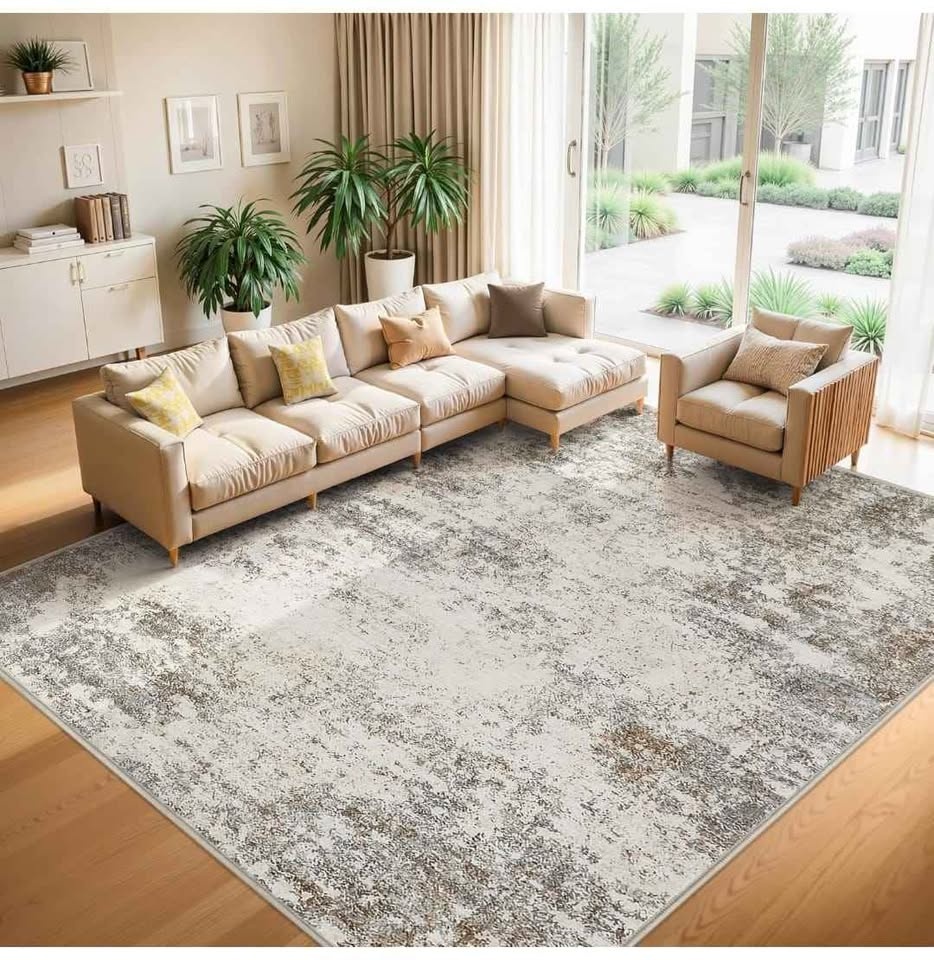 8x10 ft Brown Grey Area Rugs - Machine Washable Modern Abstract - photo 2