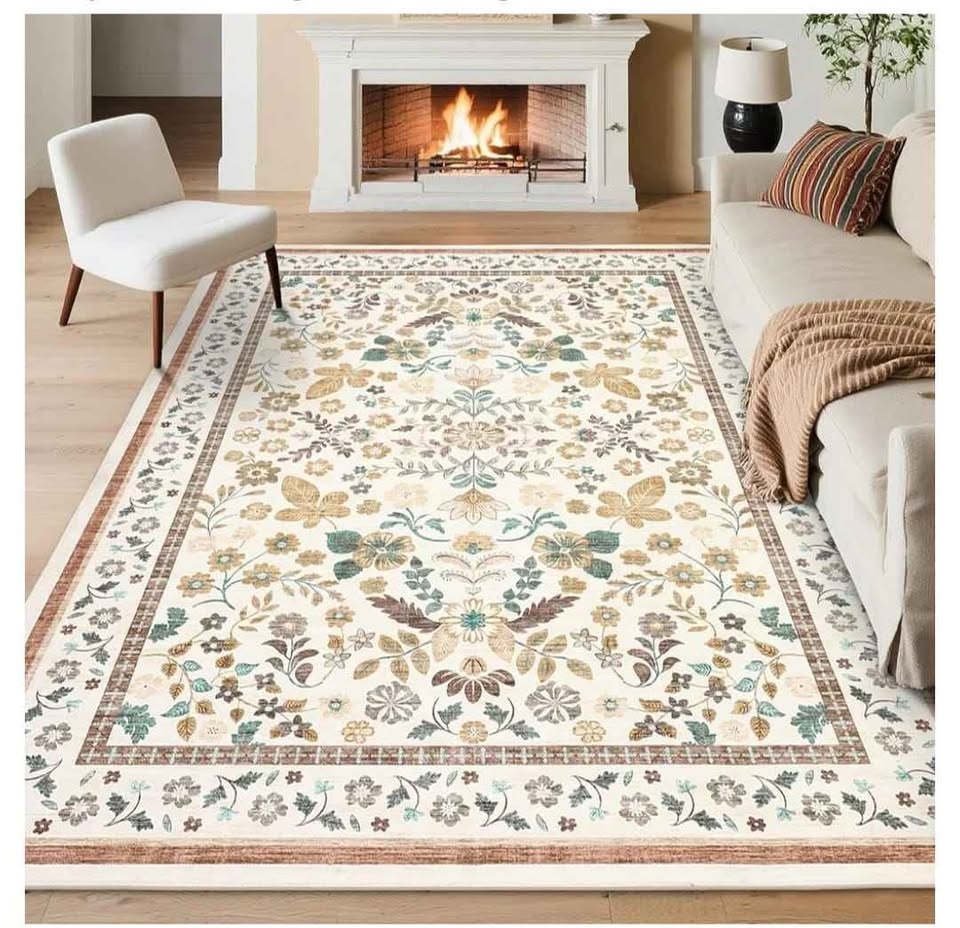 9x12 Washable Area Rug - Beige Modern Floral - photo 2