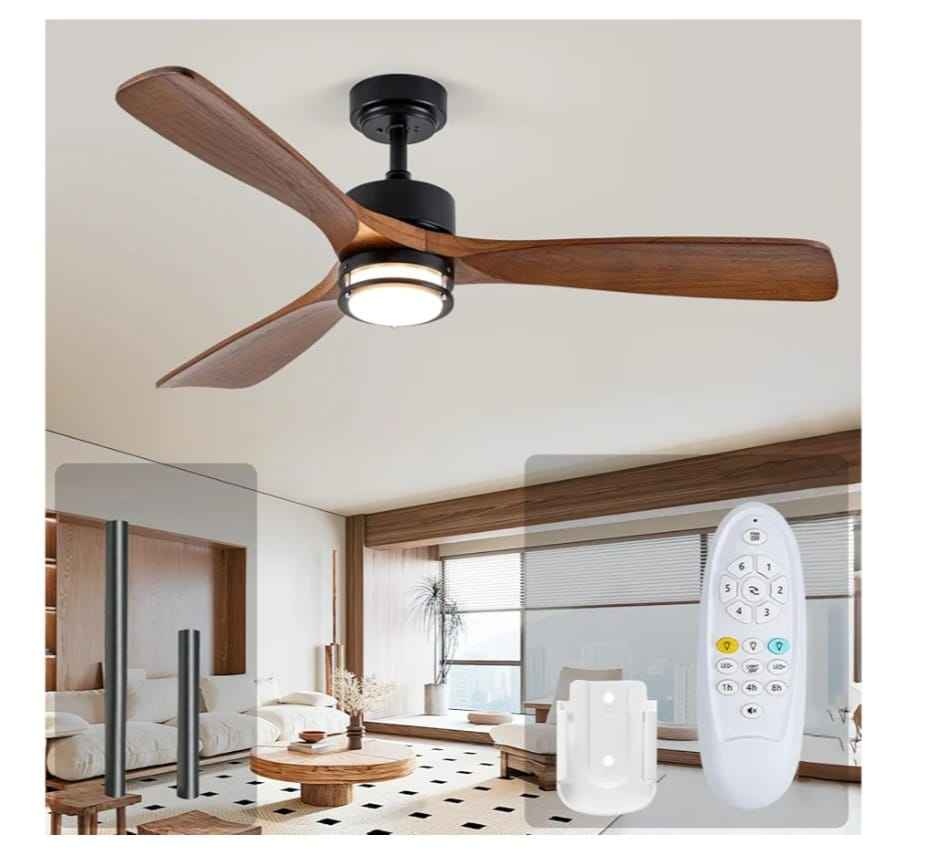 52" Outdoor Ceiling Fan w/ Light, Walnut Wood Blades, Remote - photo 2