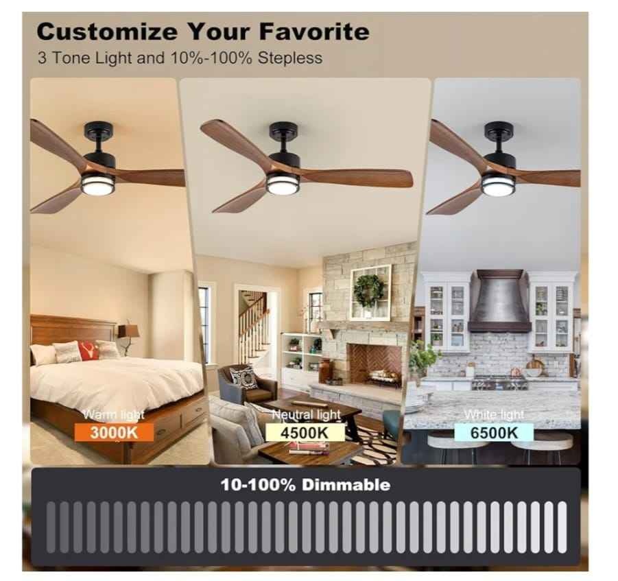 52" Outdoor Ceiling Fan w/ Light, Walnut Wood Blades, Remote - photo 3