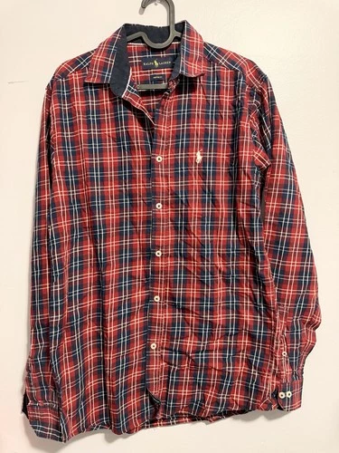 Ralph Lauren Custom Fit Plaid Button Down Shirt Red Blue White M - photo 2
