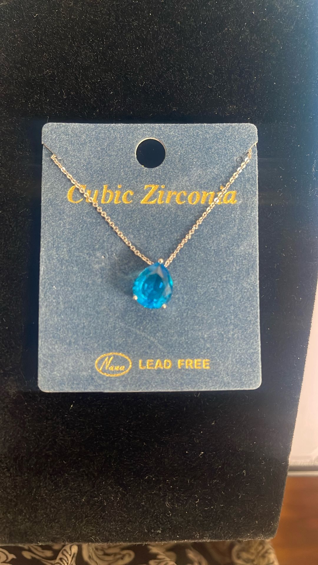 Blue Pendant Necklace with Cubic Zirconia