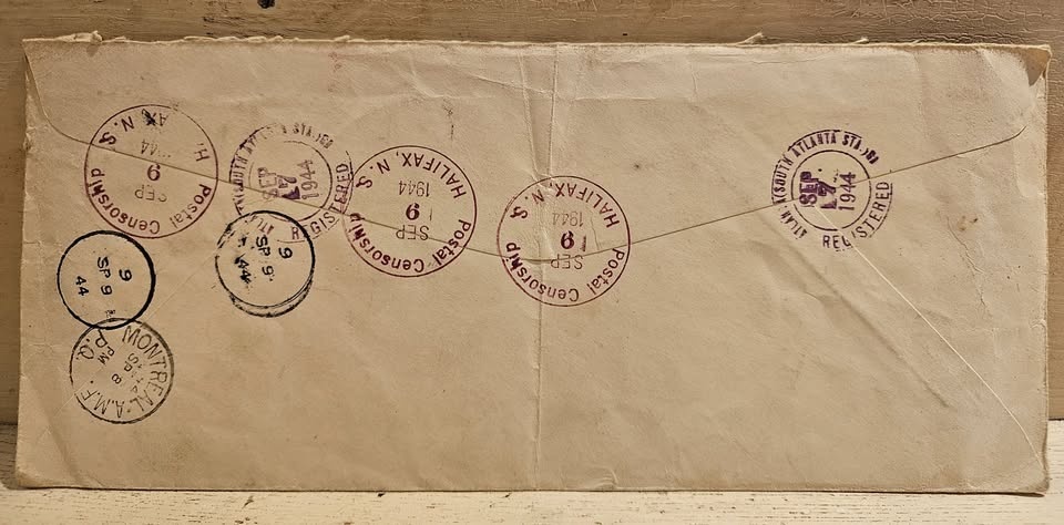 Vintage airmail envelope: Detroit to Halifax with stamps and cen - photo 2