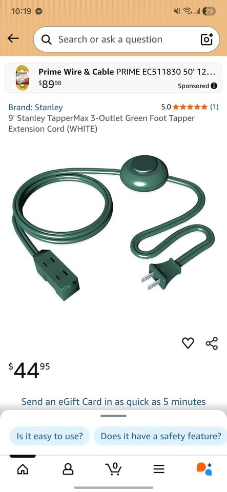 Brand New 9 FT Stanley TapperMax 3-Outlet Foot/Hand Switch Exten - photo 2