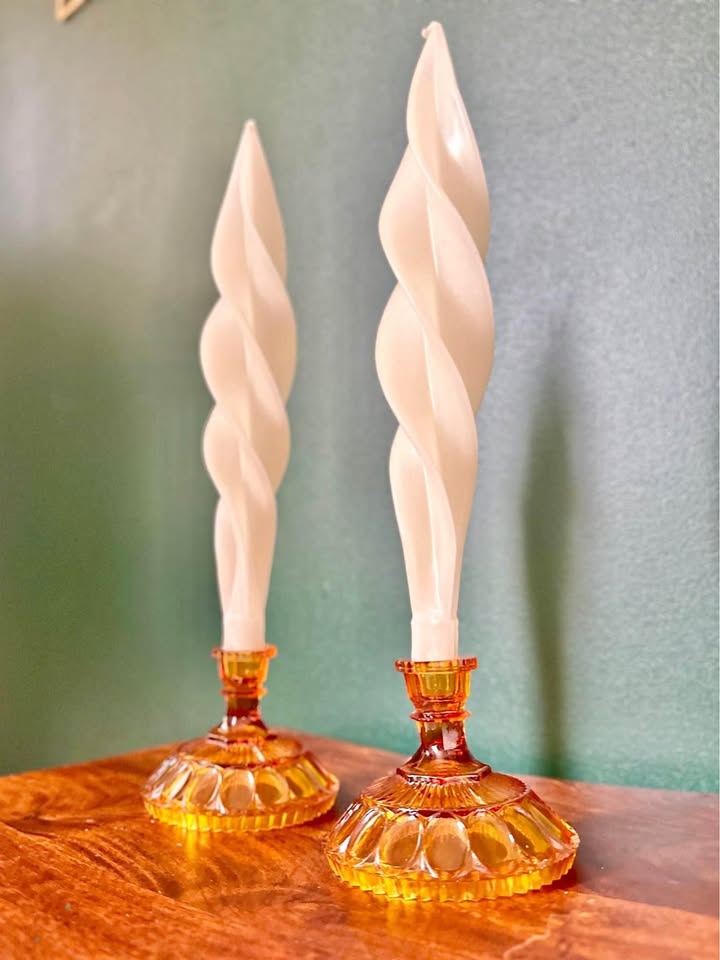 Pair of Amber Glass Candlestick Holders
