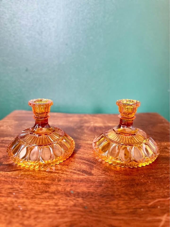 Pair of Amber Glass Candlestick Holders - photo 4