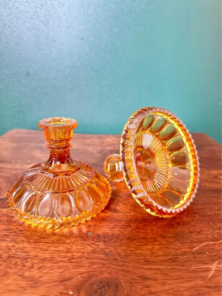 Pair of Amber Glass Candlestick Holders - photo 5