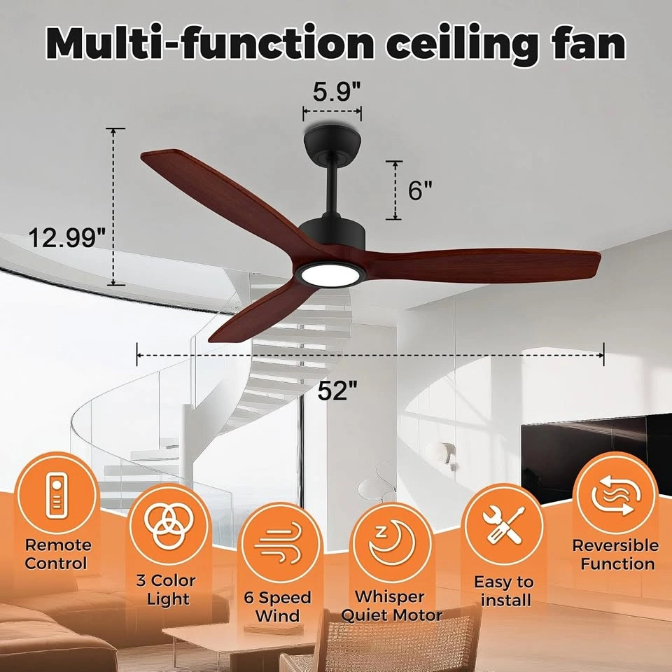 Hoenofly 52" Wood Ceiling Fan with Lights, 3 Blades