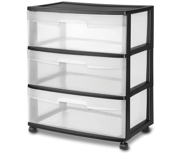 Wide 3 Drawer Cart, White Frame with Clear Drawers