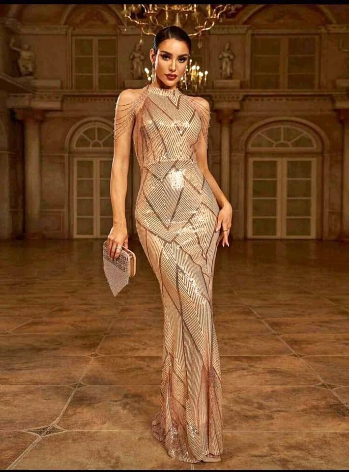 Champagne Sequin Dress - Size L