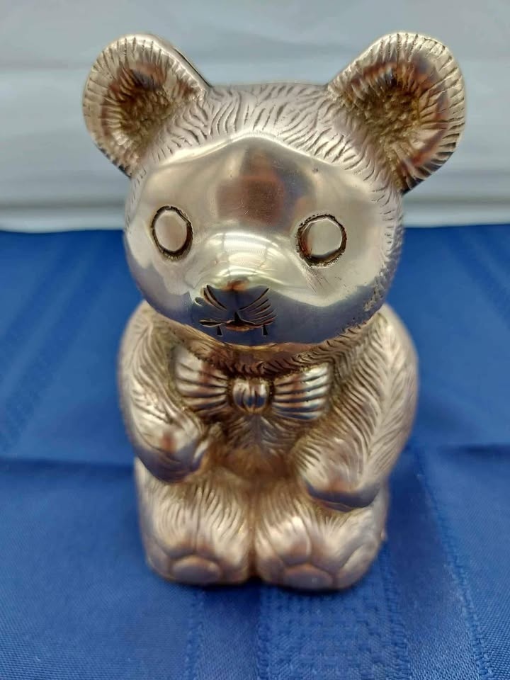Vintage Brass Teddy Bear Piggy Bank