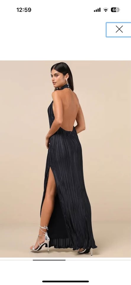 XS Lulus Gwenny Dark Navy Satin Plisse Maxi Dress - photo 4