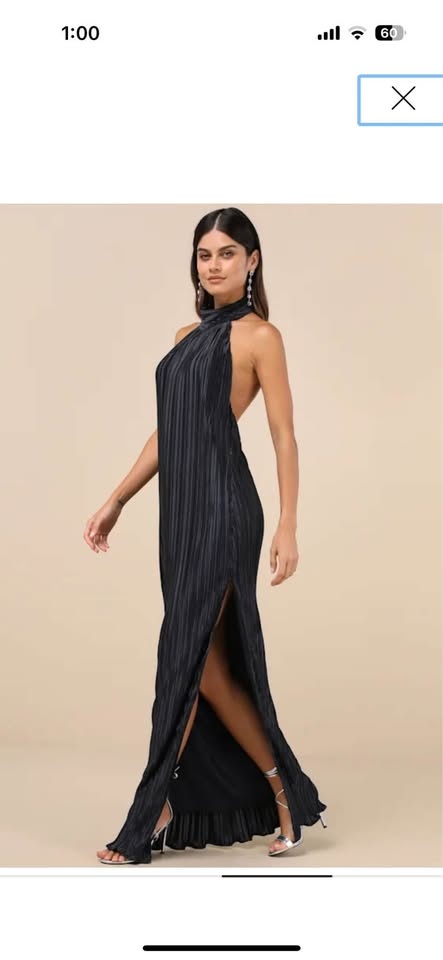 XS Lulus Gwenny Dark Navy Satin Plisse Maxi Dress - photo 5