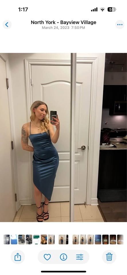 XS Honey Blue Satin Midi Backless Dress - photo 2